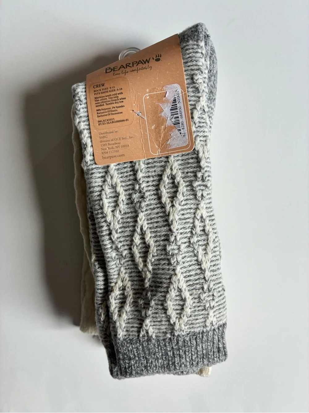 BearPaw Knit Crew Socks in Gray & Cream NWT Set of 3